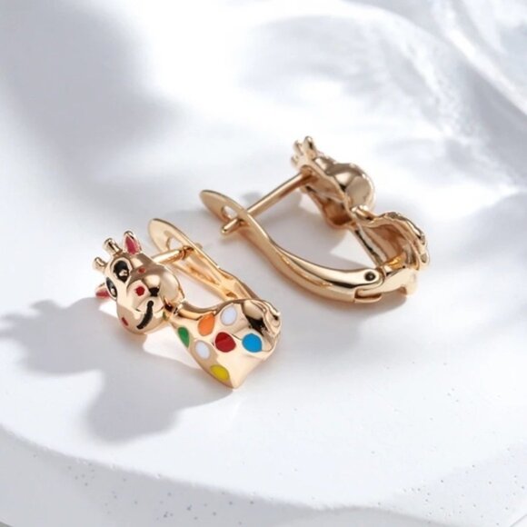 Rose Gold Plated Giraffe Ear Stud Earrings - Picture 5 of 7